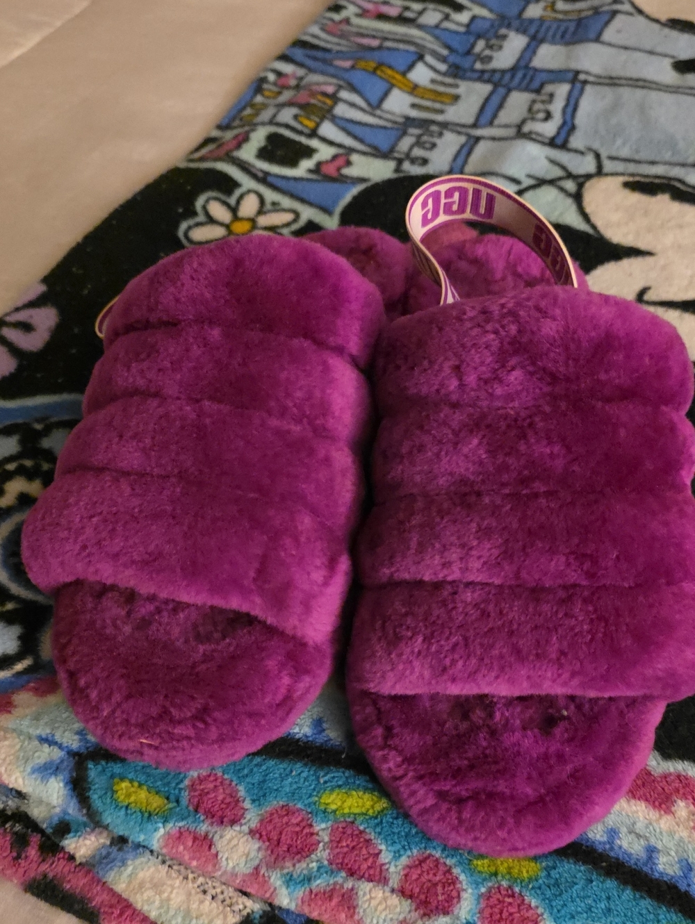 UGG Plush Puffer Slide Sandals in Magenta